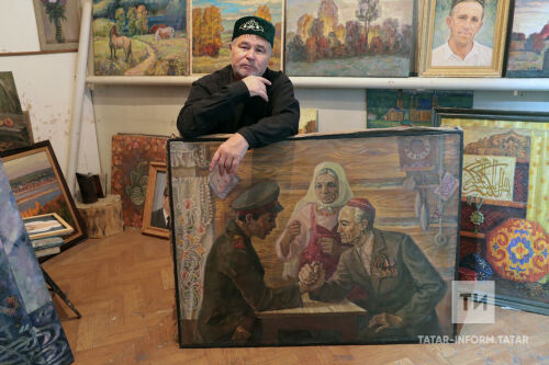 Рәссам Мөдәррис Минһаҗевның остаханәсеннән фоторепортаж