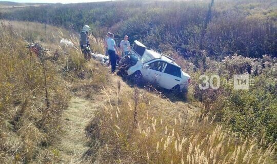 Удмуртиядән килүче җиңел автомобиль Татарстан трассасында юл читенә төшеп киткән